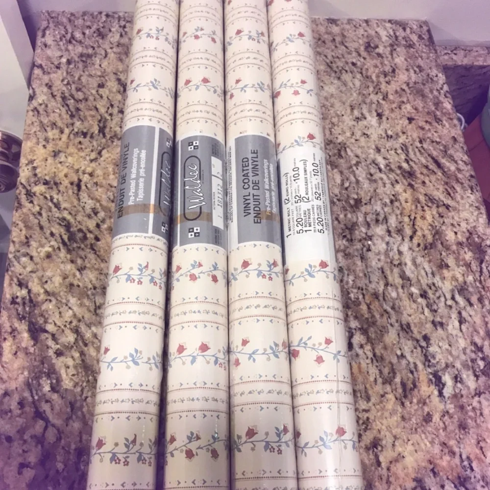 Vintage 4 rolls florals striped cottage vinyl wallpaper